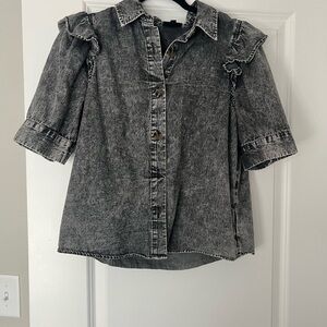 Who What Wear Charcoal Denim Ruffle Shirt